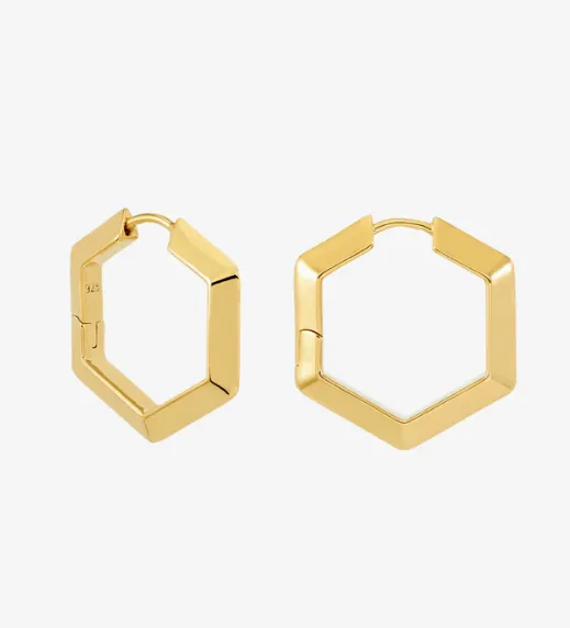 Large Bevelled Hexagon Hoop Earrings